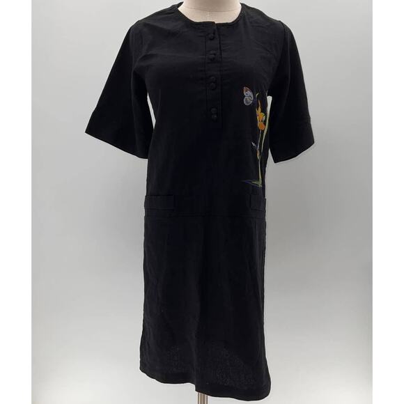 ASOS Black Flower Embroidered 3/4 Sleeve Knee Length Dress- M - Picture 1 of 12